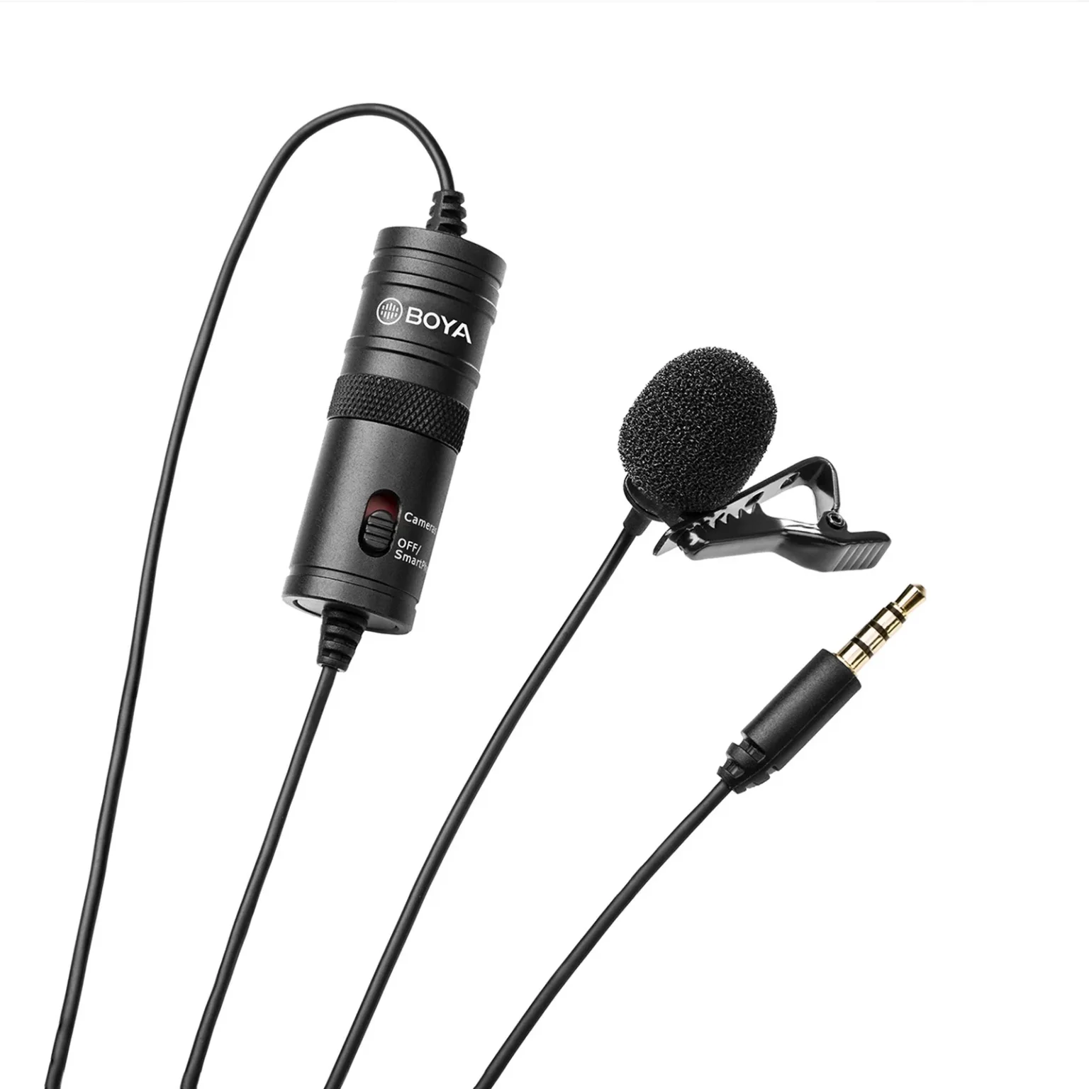 Kabelgebundenes Lavalier-Mikrofon für Smartphones und Kameras, mit 3,5-mm-TRRS-Batterie – schwarz