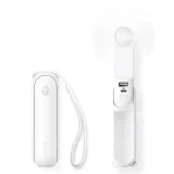 Mini ventilator portabil cu funcții de power bank și lanternă, pliabil, 4500mAh, USB-C - alb