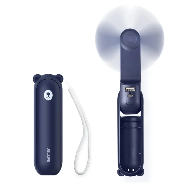 Mini hordozható ventilátor powerbankkal és zseblámpa funkcióval, 2000 mAh – kék
