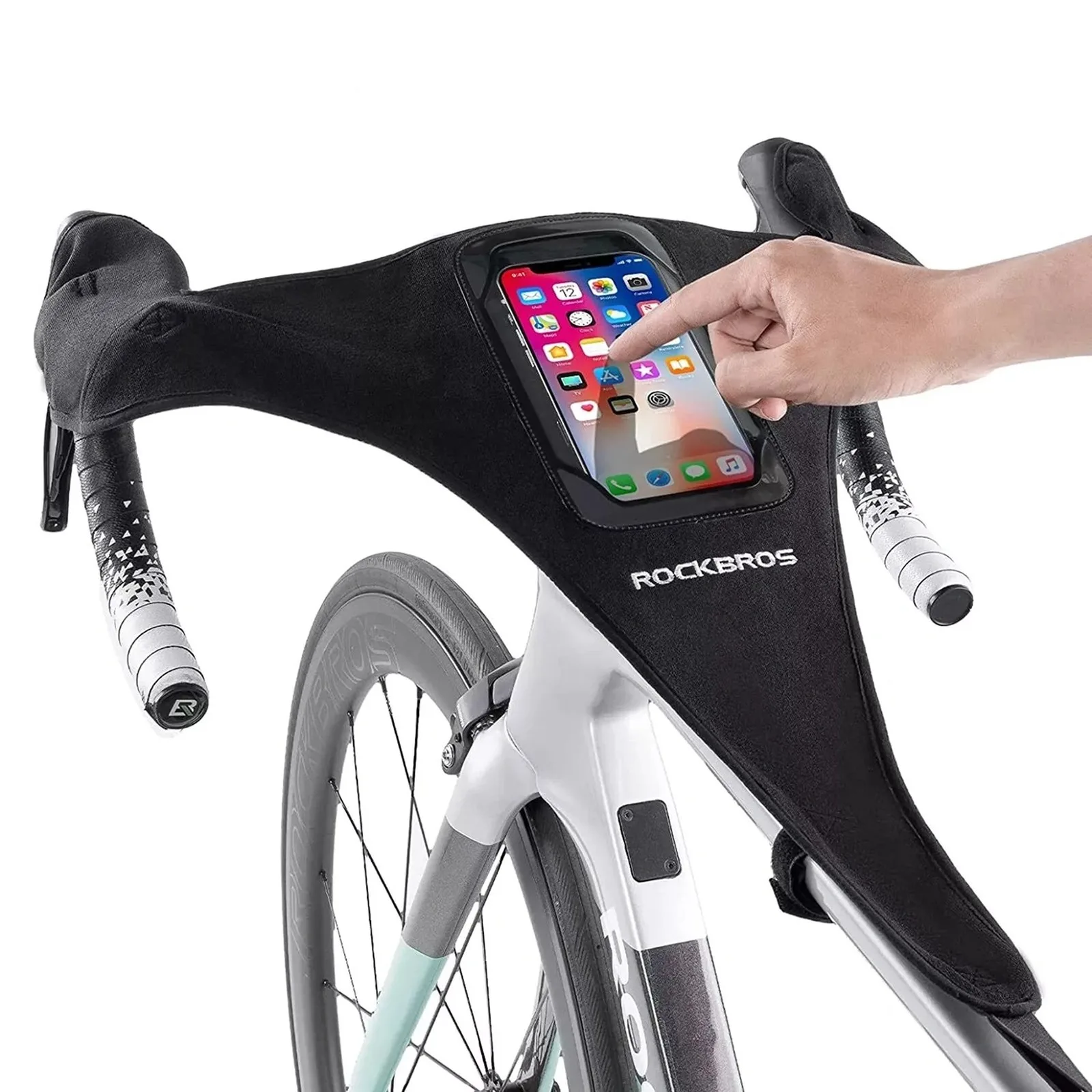 Anti-sweat cover for a bicycle with a pocket and a phone window - black 2