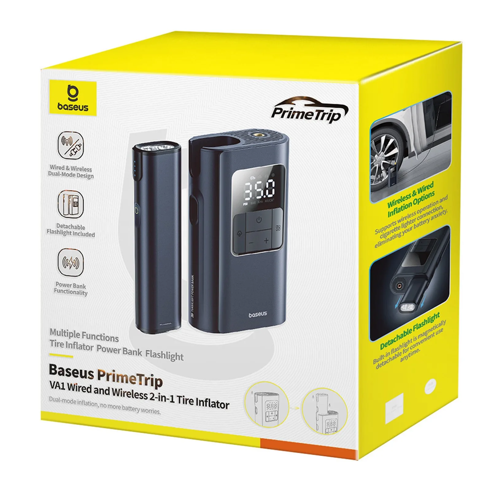 Compresor de anvelope 2-in-1 cu lanternă și powerbank 6000mAh 75W - negru 4