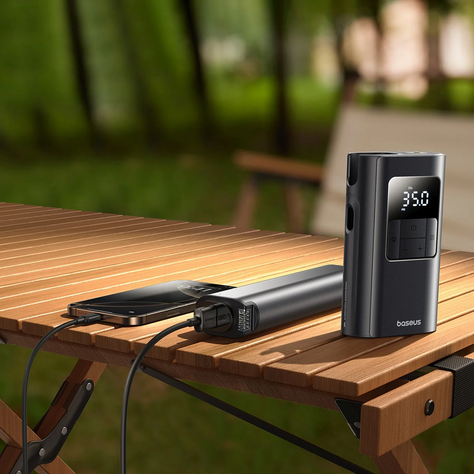 Compresor de anvelope 2-in-1 cu lanternă și powerbank 6000mAh 75W - negru 9