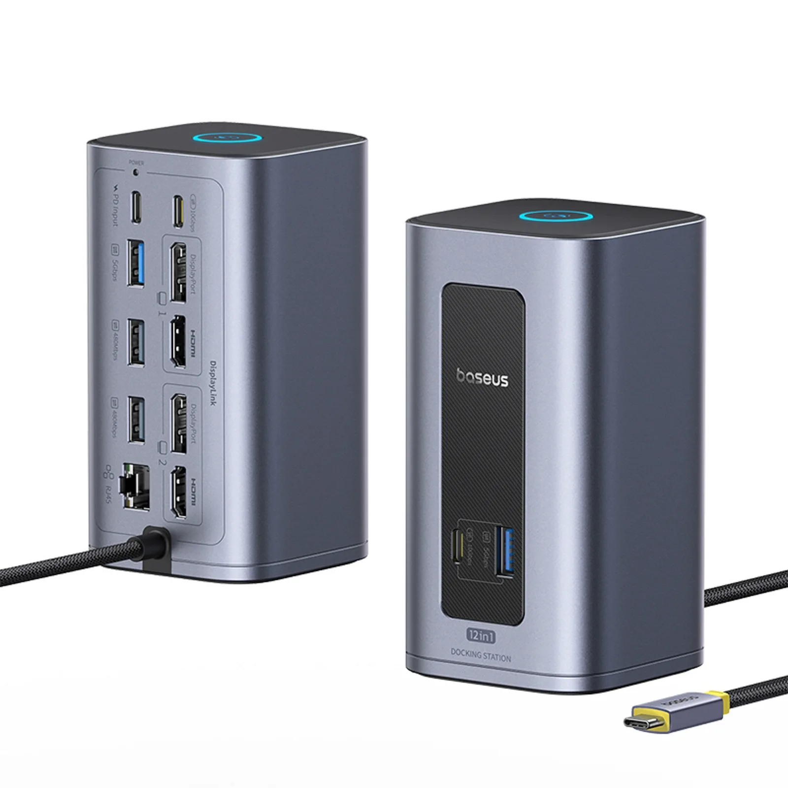 HUB stacja dokująca 12w1 USB-C do USB-C USB-A HDMI DisplayPort Rj45 - szara 3
