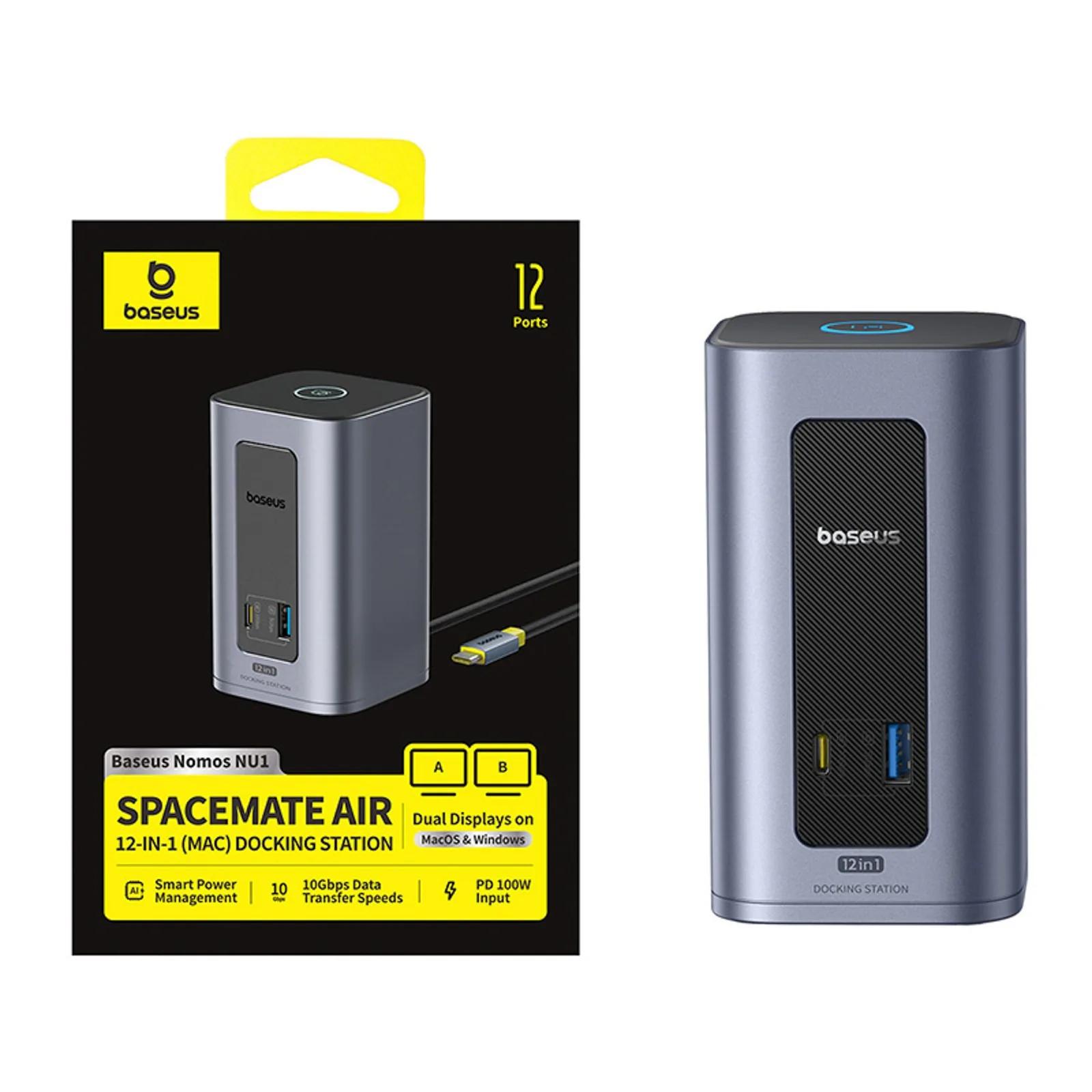 HUB stacja dokująca 12w1 USB-C do USB-C USB-A HDMI DisplayPort Rj45 - szara 6