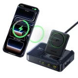 5 az 1-ben USB-A és USB-C vezeték nélküli töltőállomás Qi2 160 W-os behúzható kábellel – fekete 2
