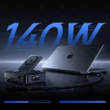 5 az 1-ben USB-A és USB-C vezeték nélküli töltőállomás Qi2 160 W-os behúzható kábellel – fekete 7