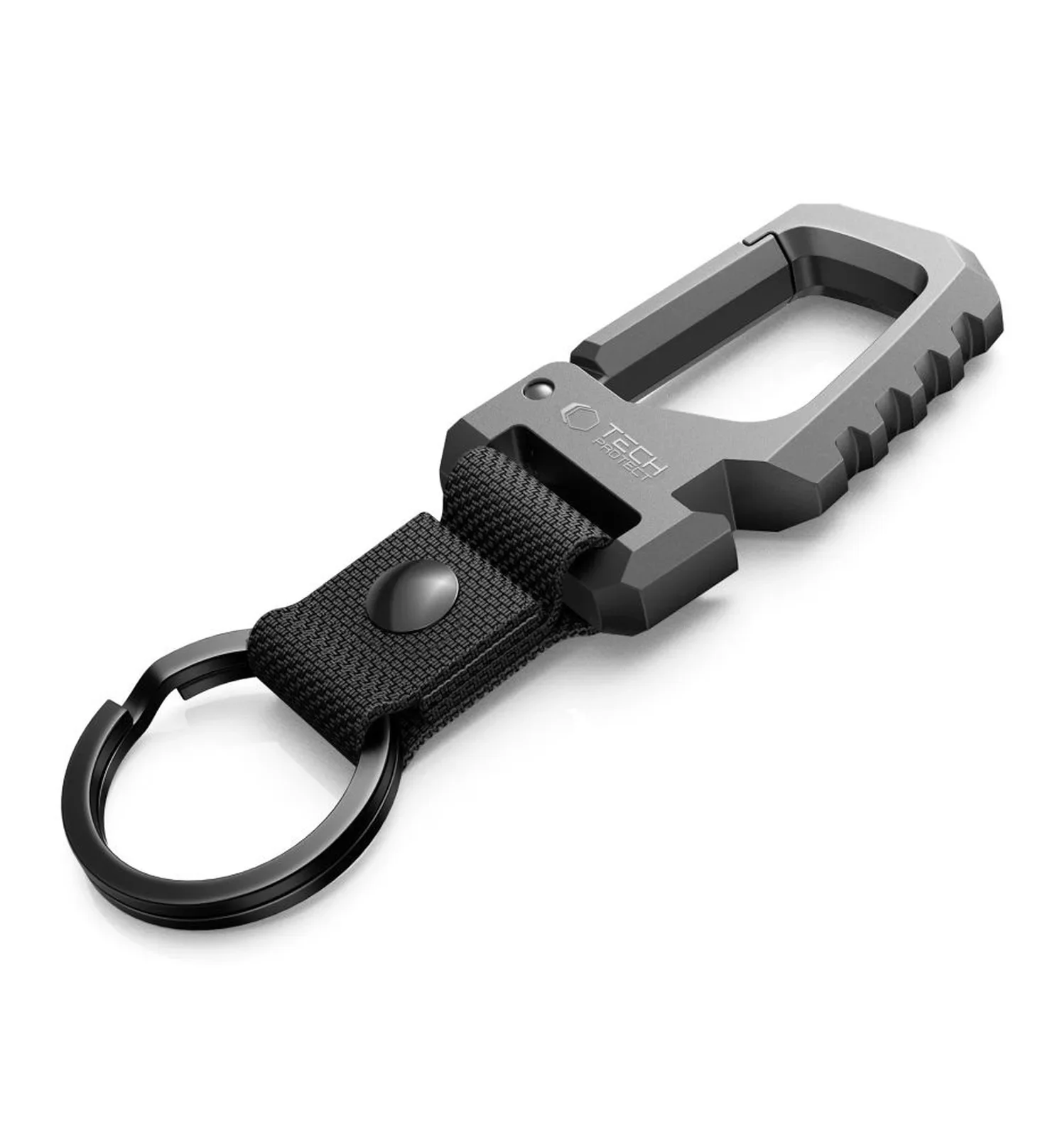 Key ring with bottle opener snap hook - black and gray