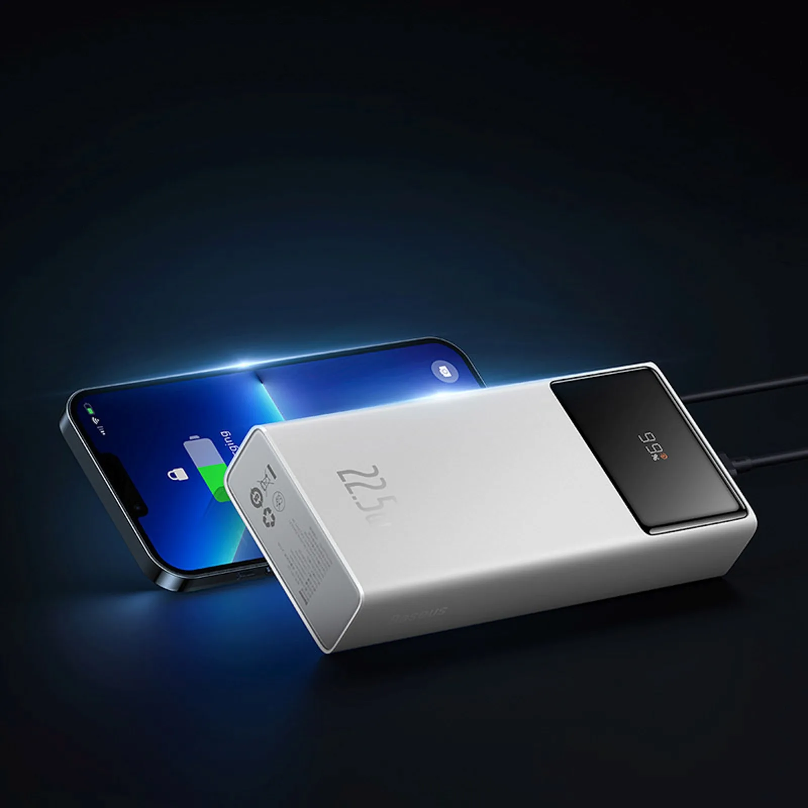 Powerbank 20000mAh USB-A USB-C z wyświetlaczem kablem 22.5W - biały 7