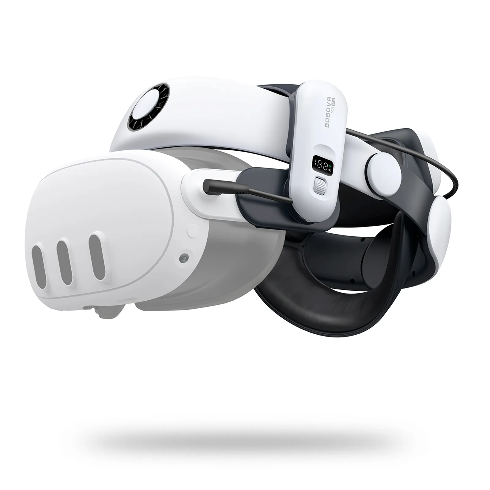 Strain relief strap for Meta Quest 3 VR goggles with external battery - white and black Strain relief strap for Meta Quest 3 VR goggles with external battery - white and black