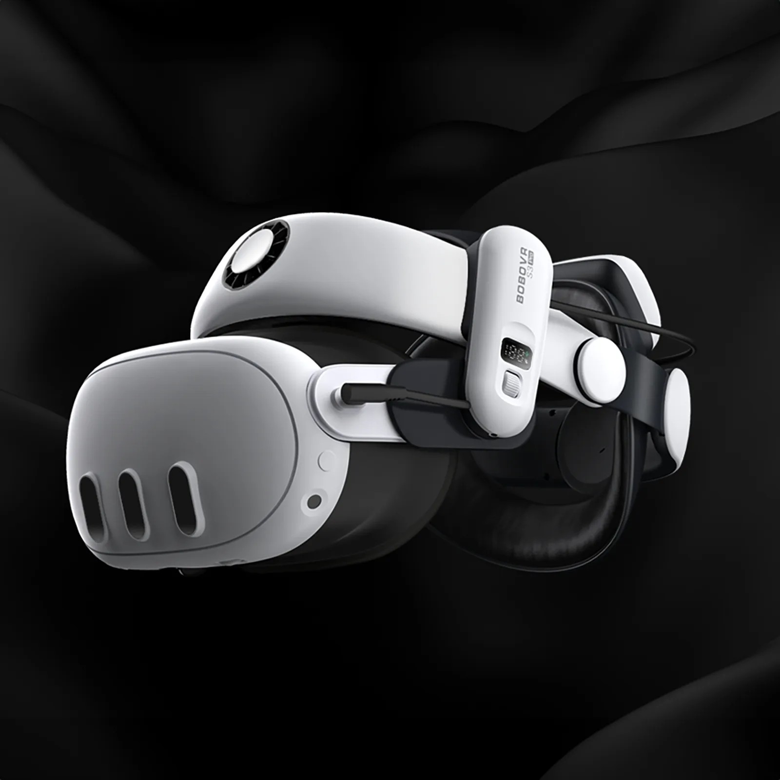Strain relief strap for Meta Quest 3 VR goggles with external battery - white and black 4