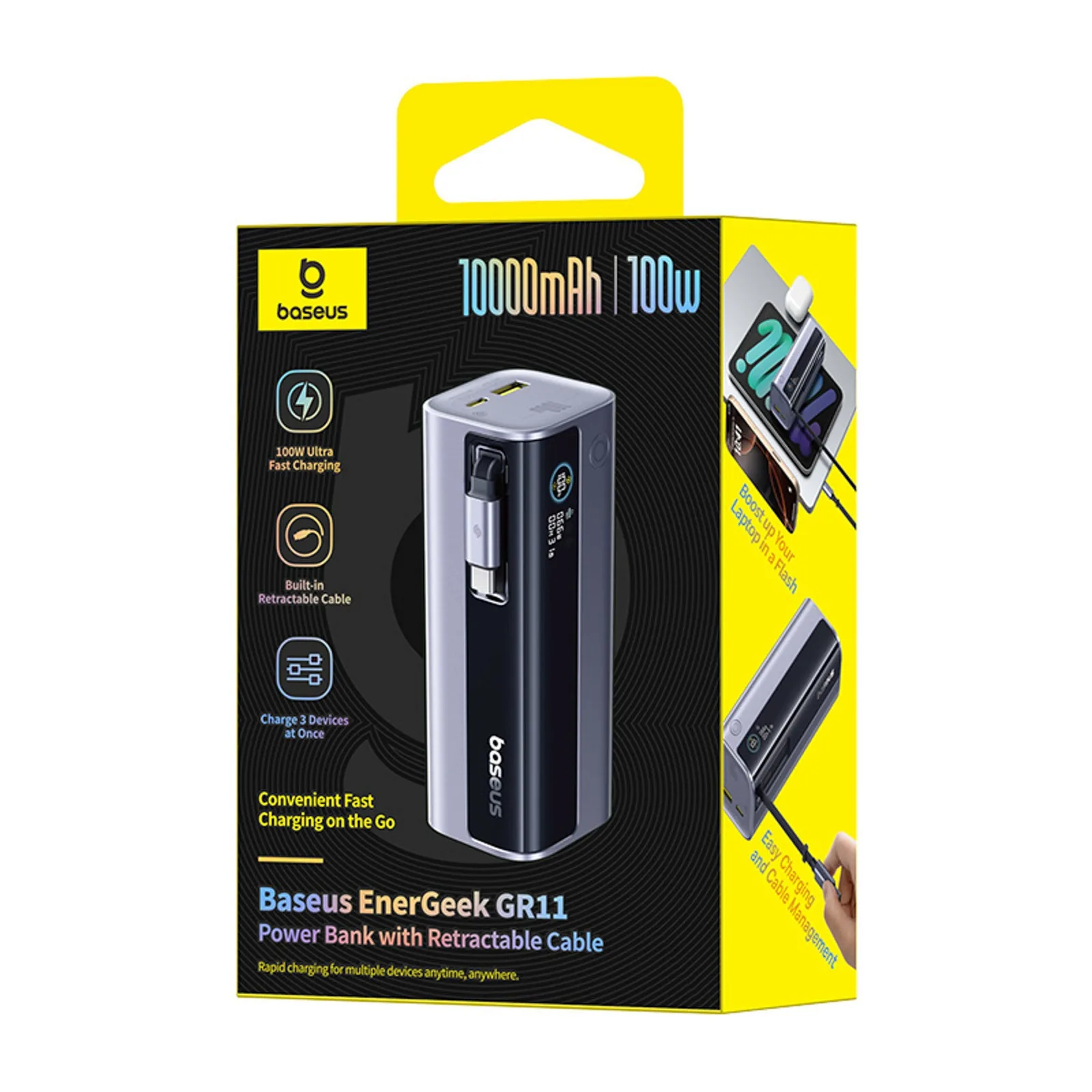 Powerbank 10000mAh EnerGeek GR11 ze zwijanym kablem 100W - szary 4