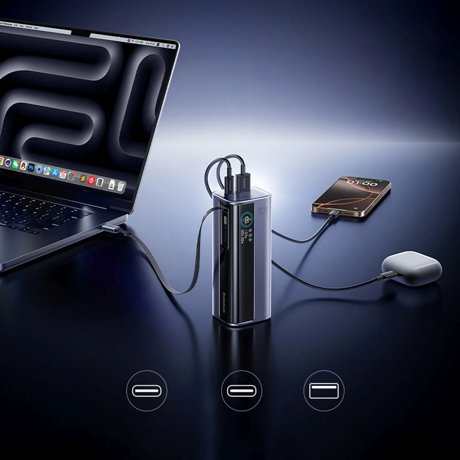 Powerbank 10000mAh EnerGeek GR11 ze zwijanym kablem 100W - szary 7