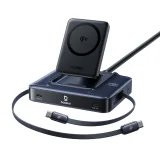 Stacja ładująca bezprzewodowa 6w1 ze zwijanymi kablami USB-C 245W - czarna