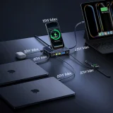 Stacja ładująca bezprzewodowa 6w1 ze zwijanymi kablami USB-C 245W - czarna 9