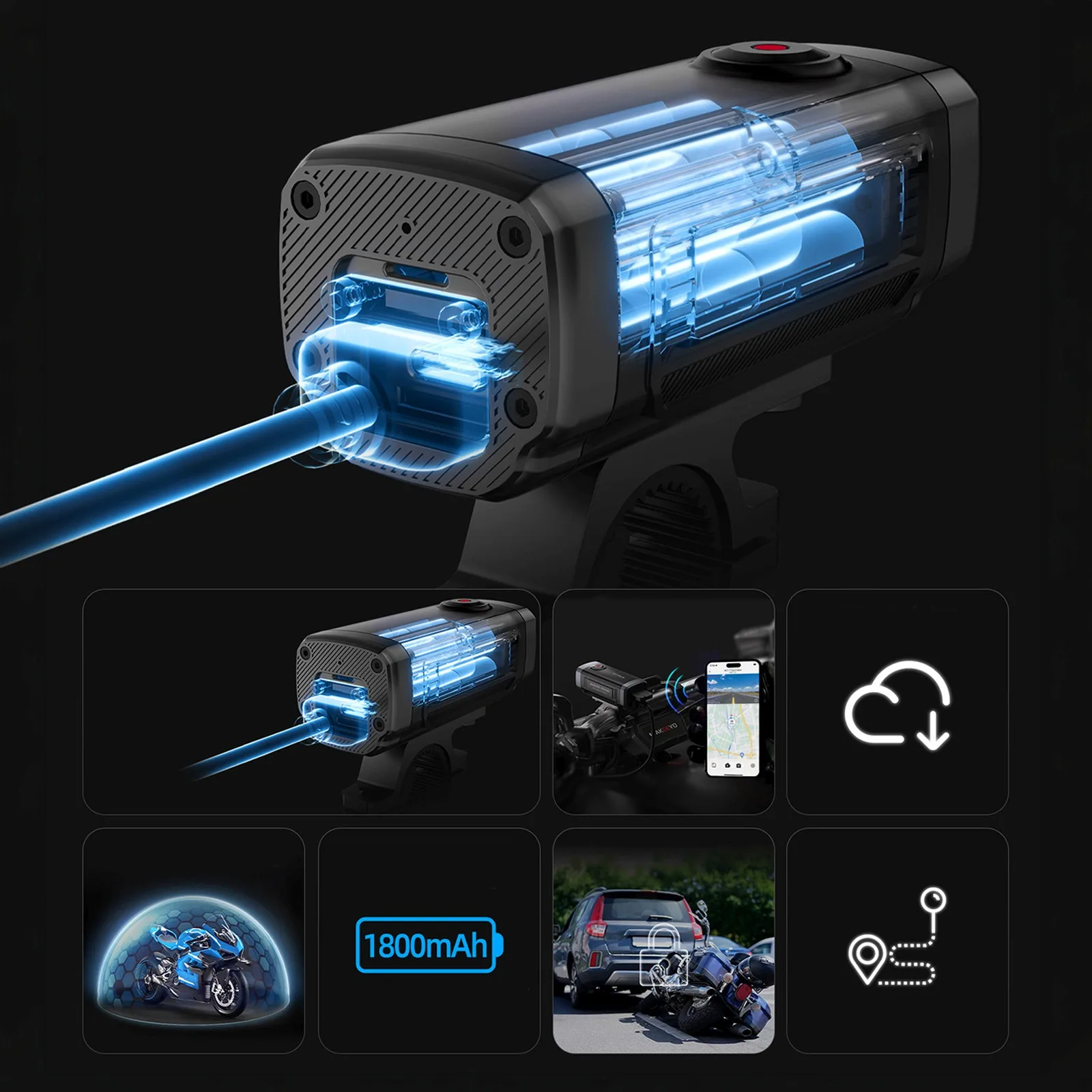 Kamera sportowa wideorejestrator na kierownicę roweru 710 Lite 1080P - czarna 5