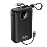 Powerbank 20000mAh USB-C USB-A z wbudowanymi kablami iPhone Lightning USB-C - czarny