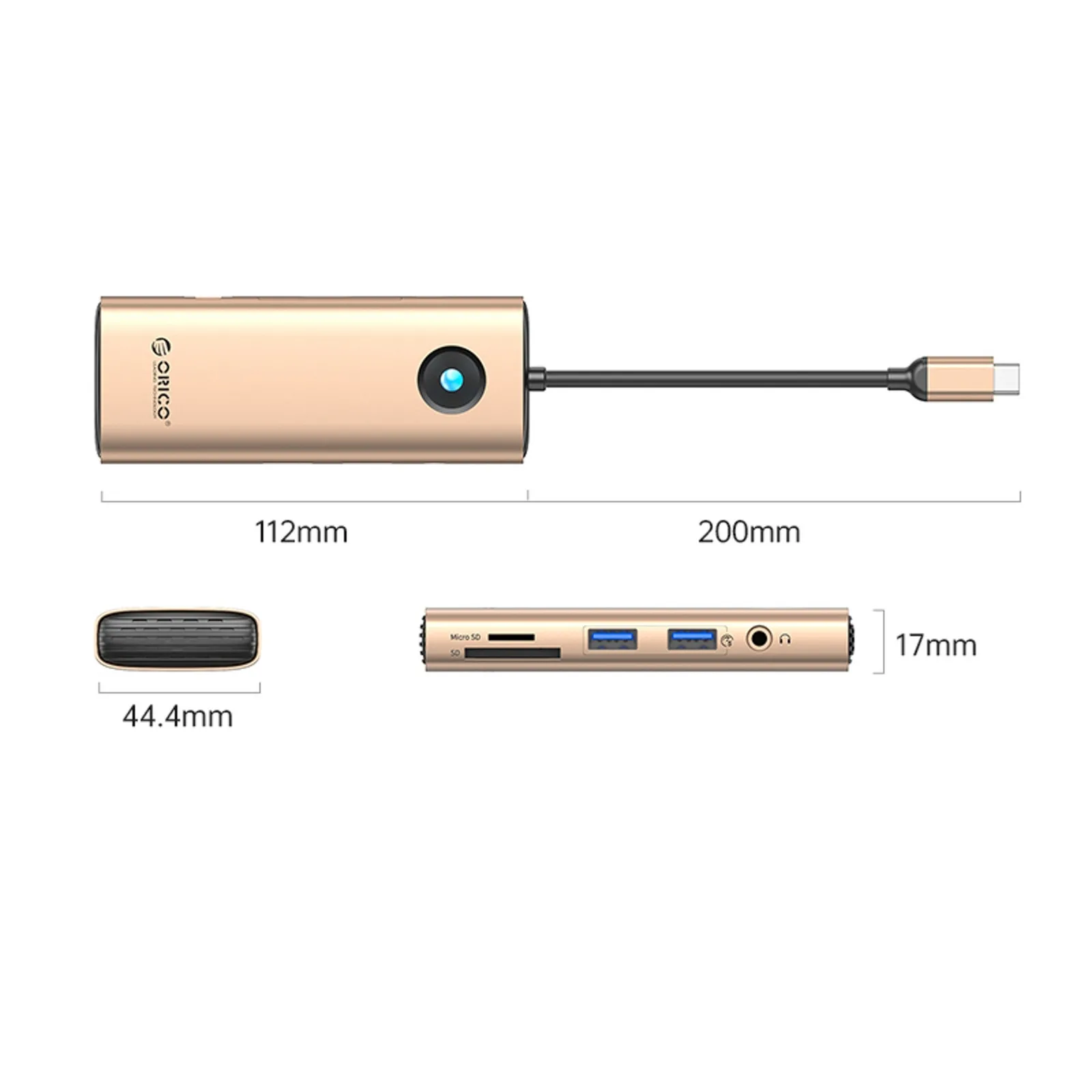 HUB 8w1 USB-C - USB-A USB-C HDMI SD microSD RJ45 mini jack PD 100W 4K 60Hz - różowo-złoty 2