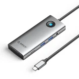 HUB 8w1 USB-C - USB-A USB-C HDMI SD microSD RJ45 mini jack PD 100W 4K 60Hz - szary