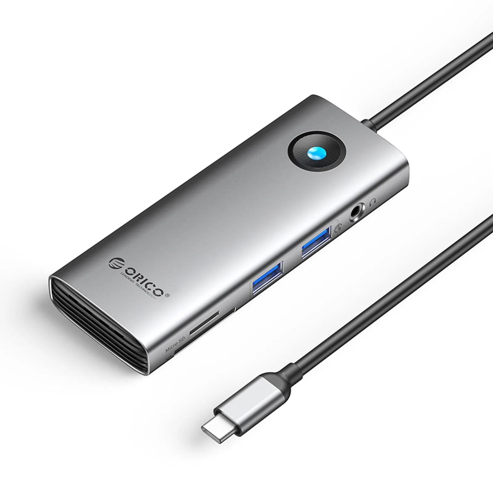 HUB 8w1 USB-C - USB-A USB-C HDMI SD microSD RJ45 mini jack PD 100W 4K 60Hz - szary