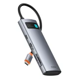 7 az 1-ben Metal Gleam USB-C HDMI USB-A USB-C PD SD microSD hub adapter - szürke 4