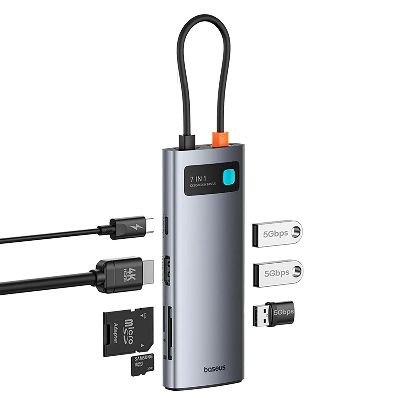 7-in-1 Metal Gleam USB-C HDMI USB-A USB-C PD SD microSD Hub-Adapter – Grau 5