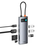 7 az 1-ben Metal Gleam USB-C HDMI USB-A USB-C PD SD microSD hub adapter - szürke 5
