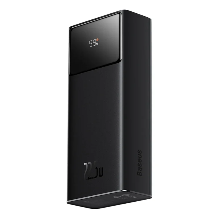 30000 mAh-s, 22,5 W-os power bank USB-A–USB-C 3 A-es, 30 cm-es kábellel – fekete