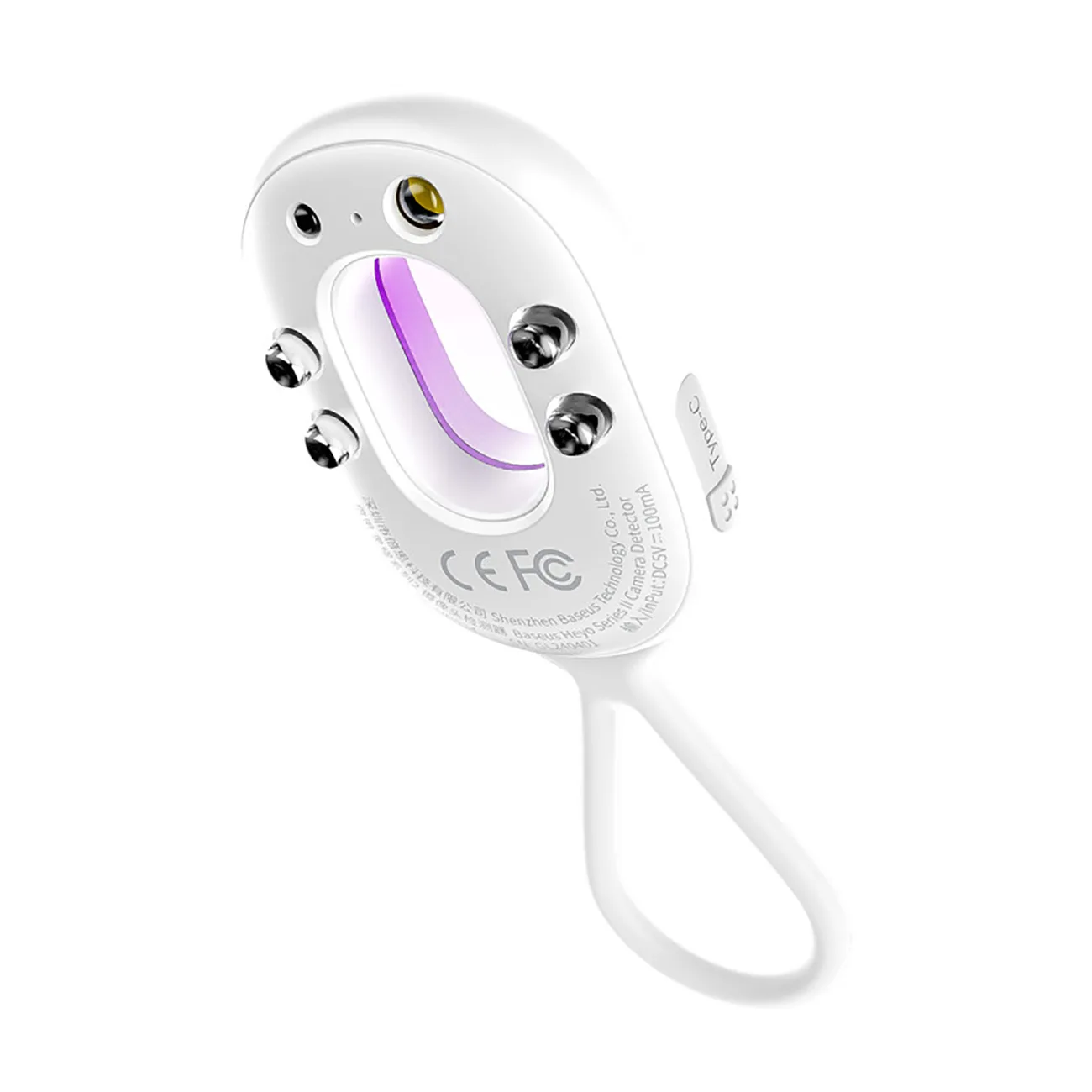 Hidden camera detector with alarm, mini flashlight, and USB-A to USB-C cable - white 2