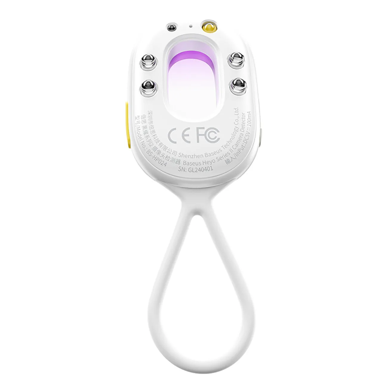 Hidden camera detector with alarm, mini flashlight, and USB-A to USB-C cable - white 3