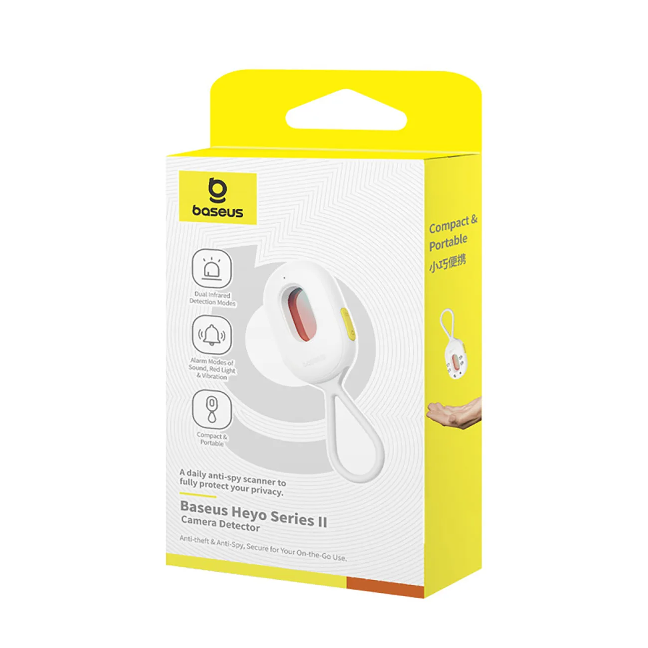 Hidden camera detector with alarm, mini flashlight, and USB-A to USB-C cable - white 6