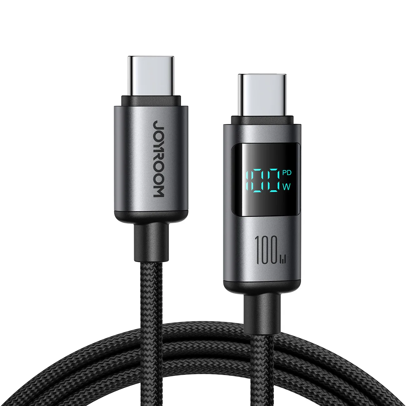 USB-C 100 W-os, 1,2 m-es kábel kijelzővel – fekete