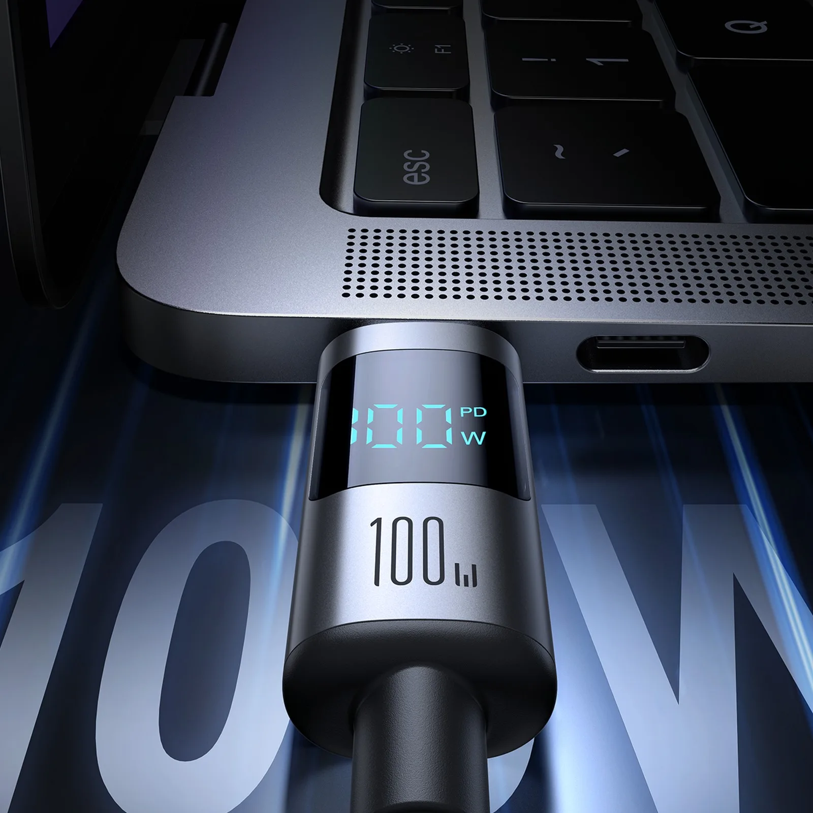 USB-C 100 W-os, 1,2 m-es kábel kijelzővel – fekete 3