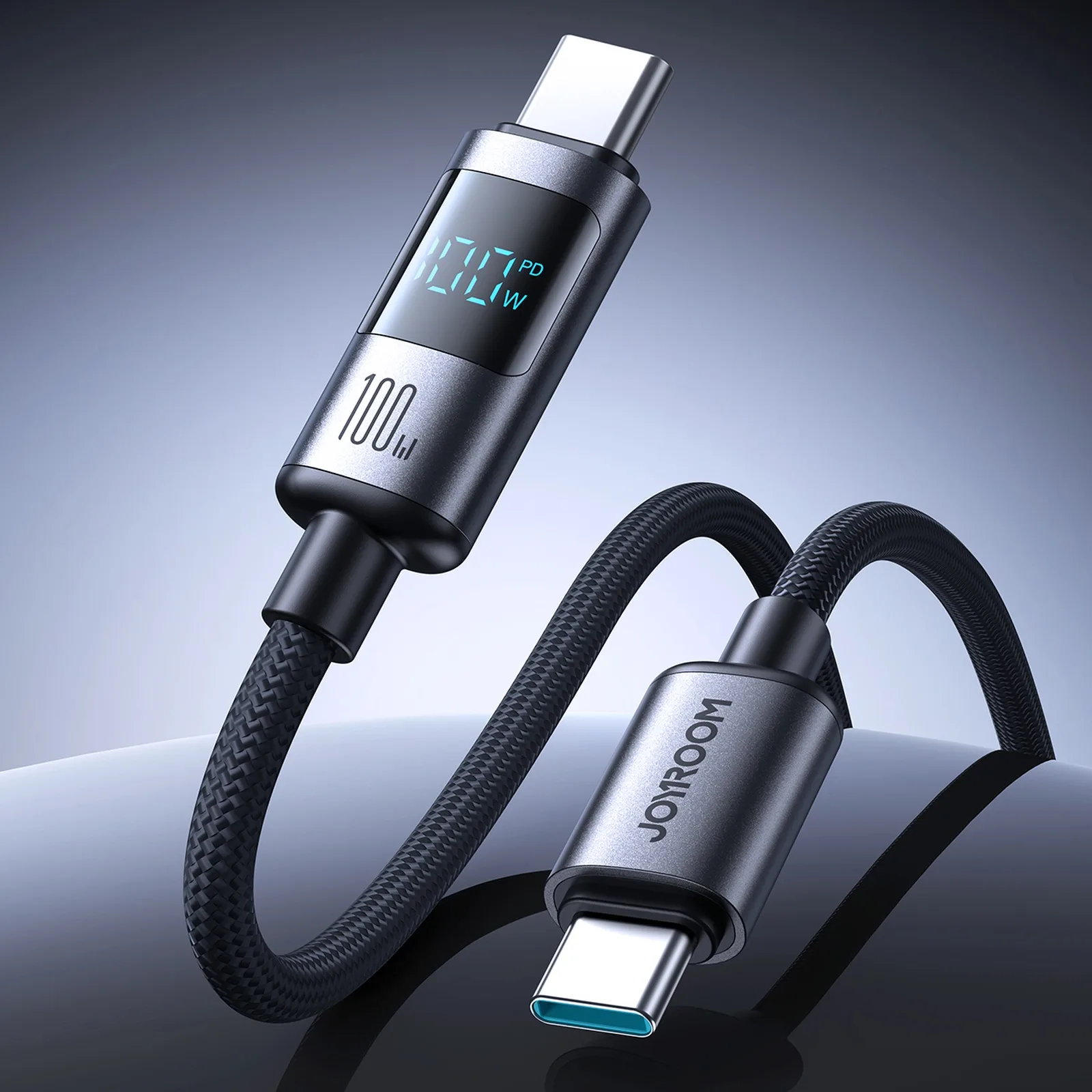 USB-C 100 W-os, 1,2 m-es kábel kijelzővel – fekete 4