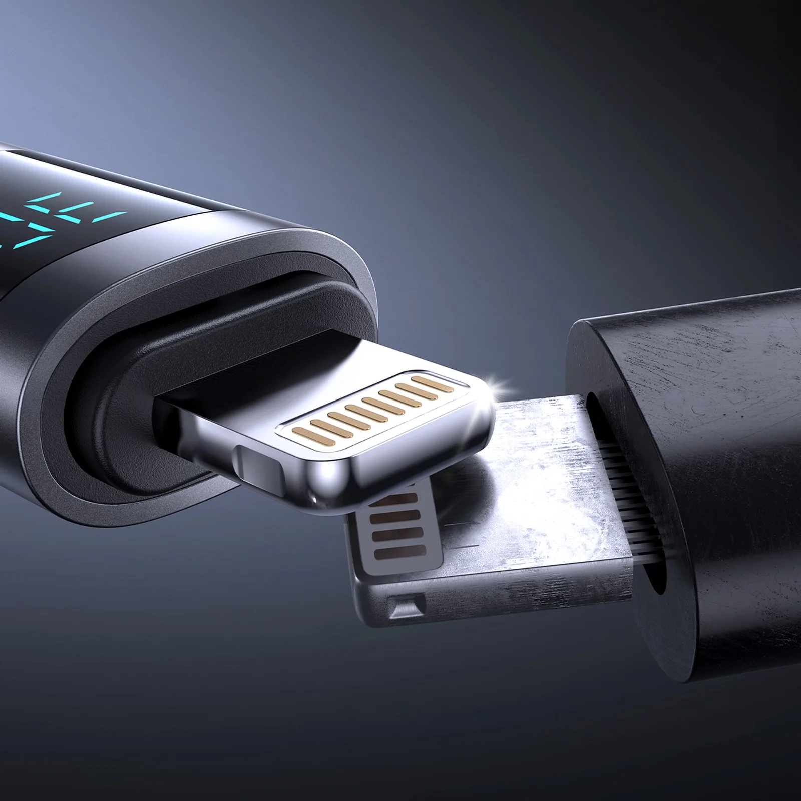 Kabel przewód z wyświetlaczem USB-C - iPhone Lightning 30W 1.2m - czarny 5