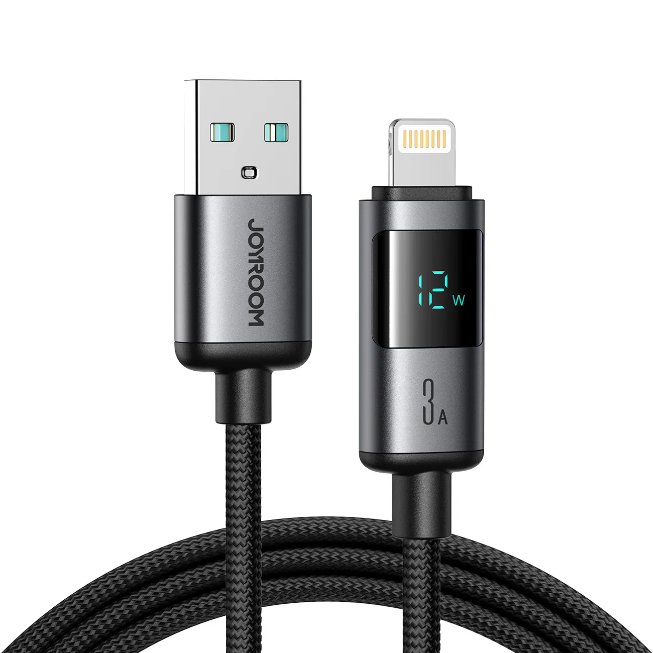 Kábel USB-A na iPhone Lightning 3A s displejom, 1,2 m, čierny