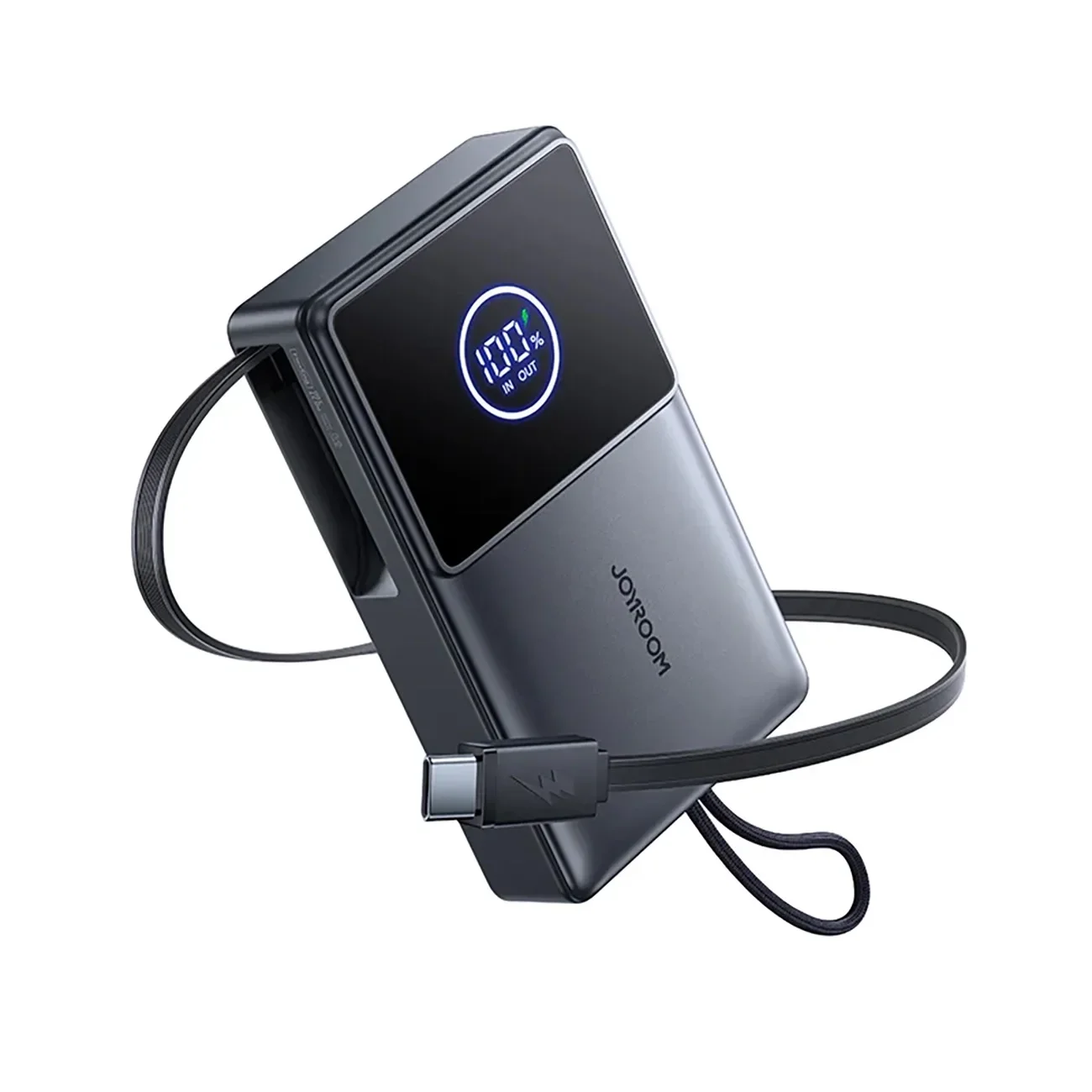 Powerbank 10000mAh 22.5W ze zwijanym kablem USB-C - czarny Powerbank 10000mAh 22.5W ze zwijanym kablem USB-C - czarny