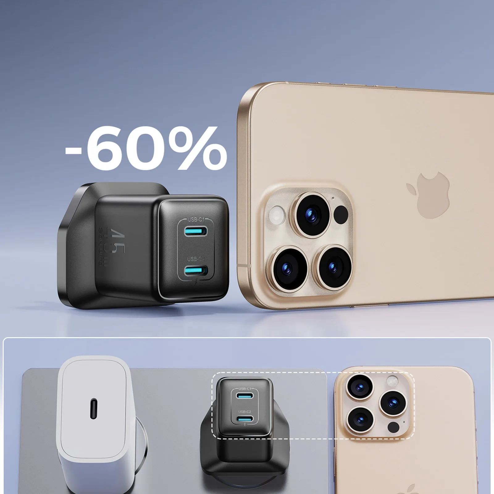 45 W-os brit USB-C fali töltő – fekete 4