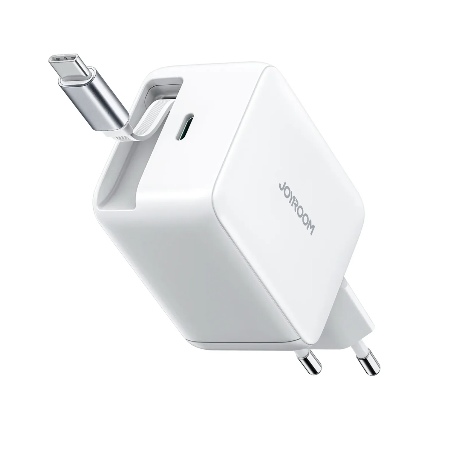 GaN fali töltő behúzható USB-C kábellel, 67 W – fehér GaN fali töltő behúzható USB-C kábellel, 67 W – fehér