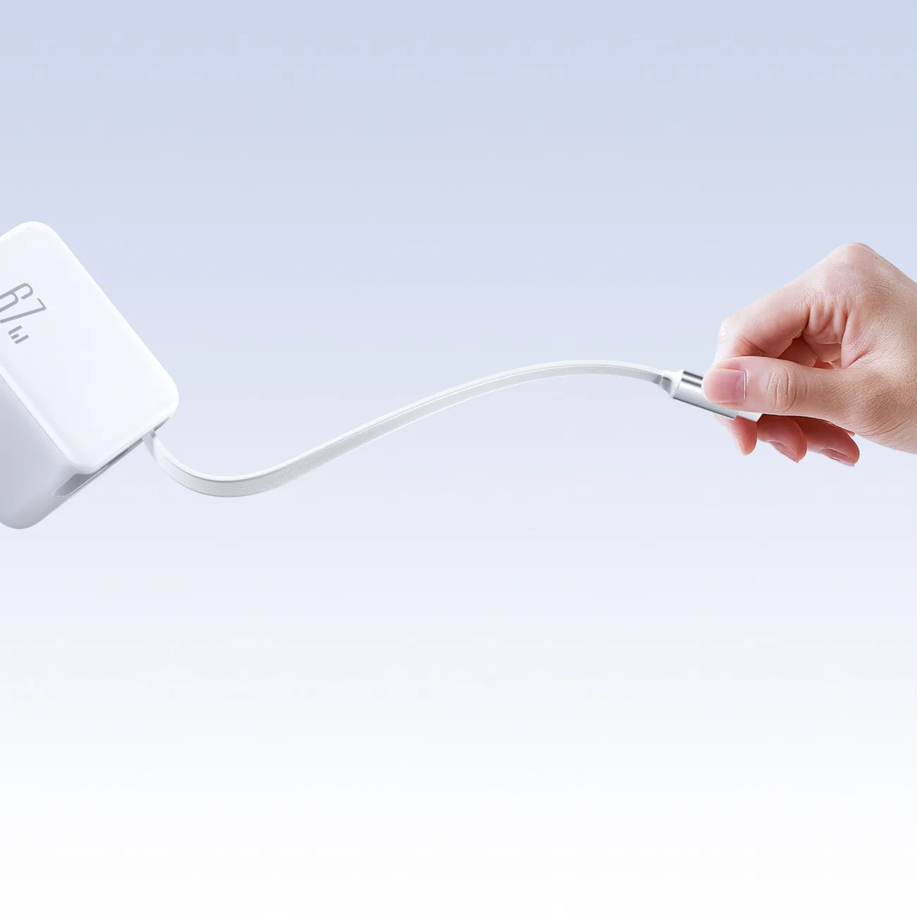 GaN fali töltő behúzható USB-C kábellel, 67 W – fehér 3