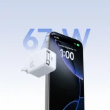 GaN fali töltő behúzható USB-C kábellel, 67 W – fehér 4