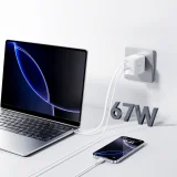 GaN fali töltő behúzható USB-C kábellel, 67 W – fehér 6