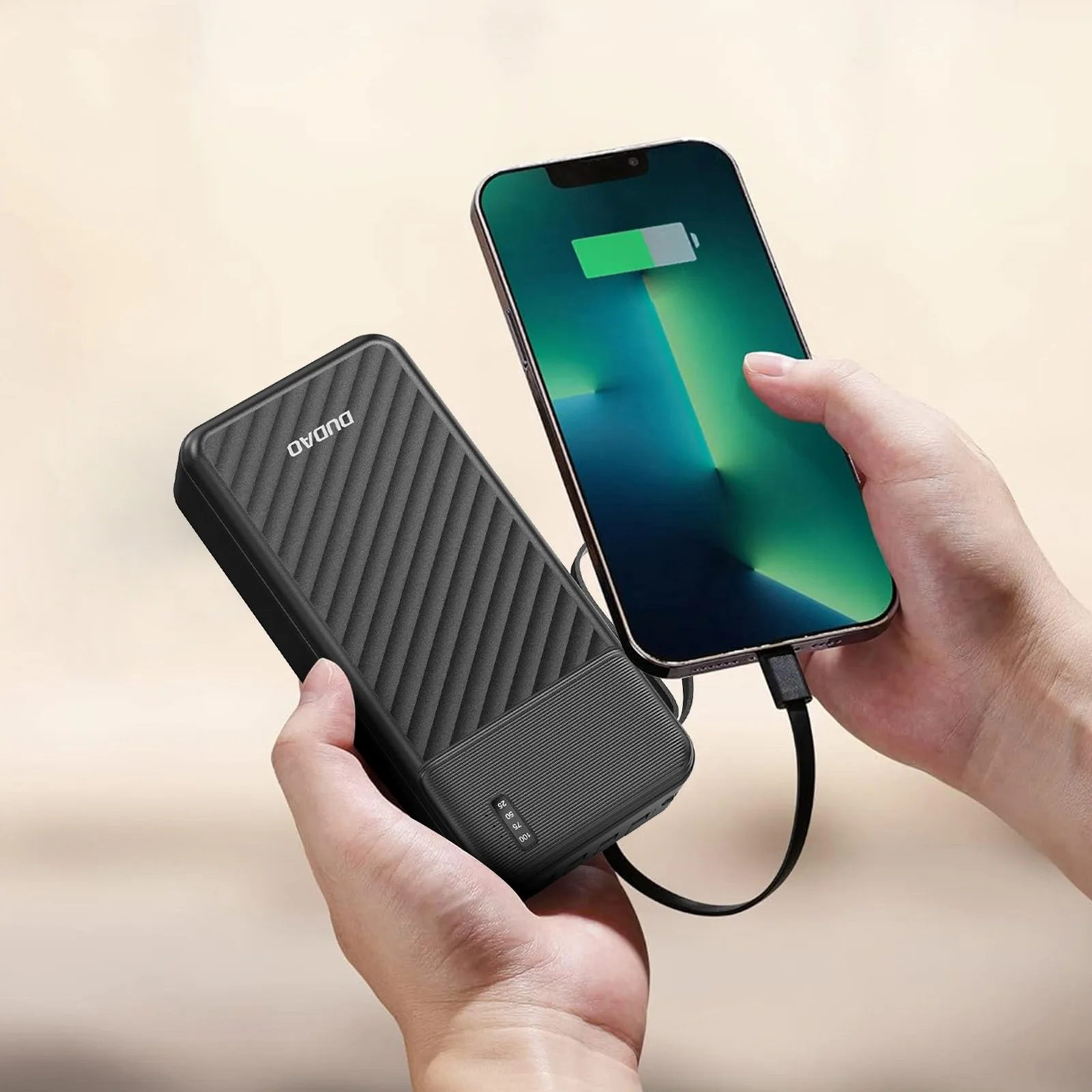 Powerbank K11 Pro 20000mAh z wbudowanymi kablami - czarny 2
