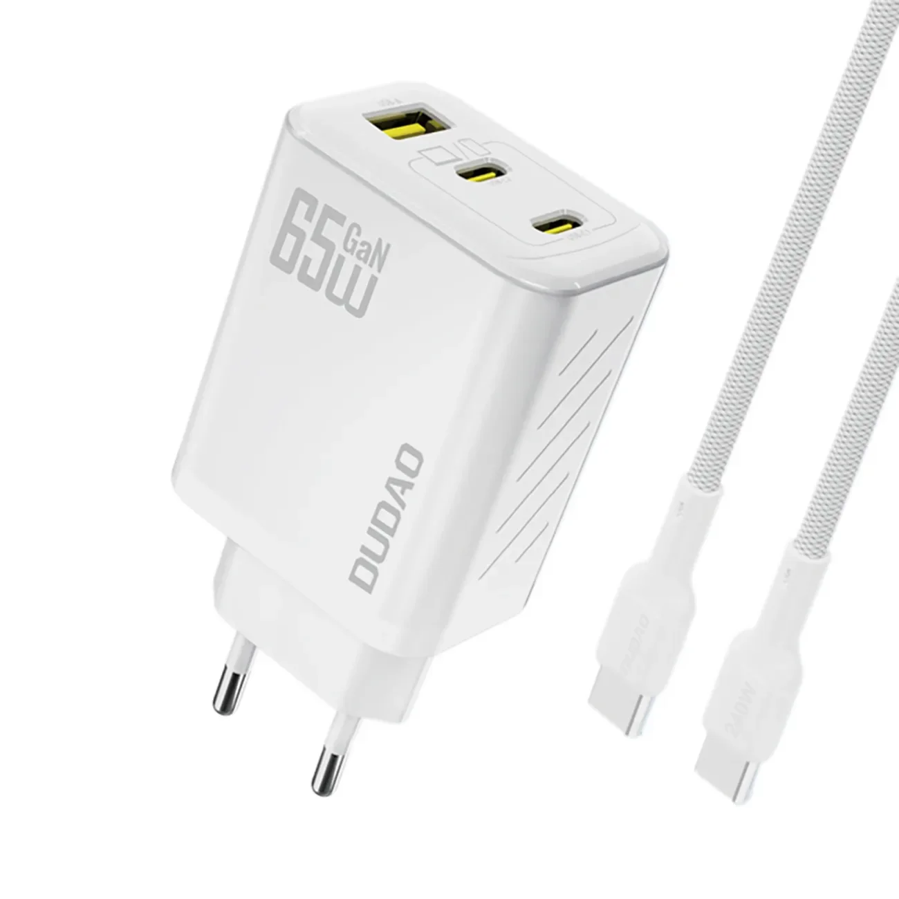 GaN-Netzteil mit 1 m USB-C-Kabel, 65 W – weiß