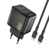GaN wall charger with USB-C cable, 45W - black