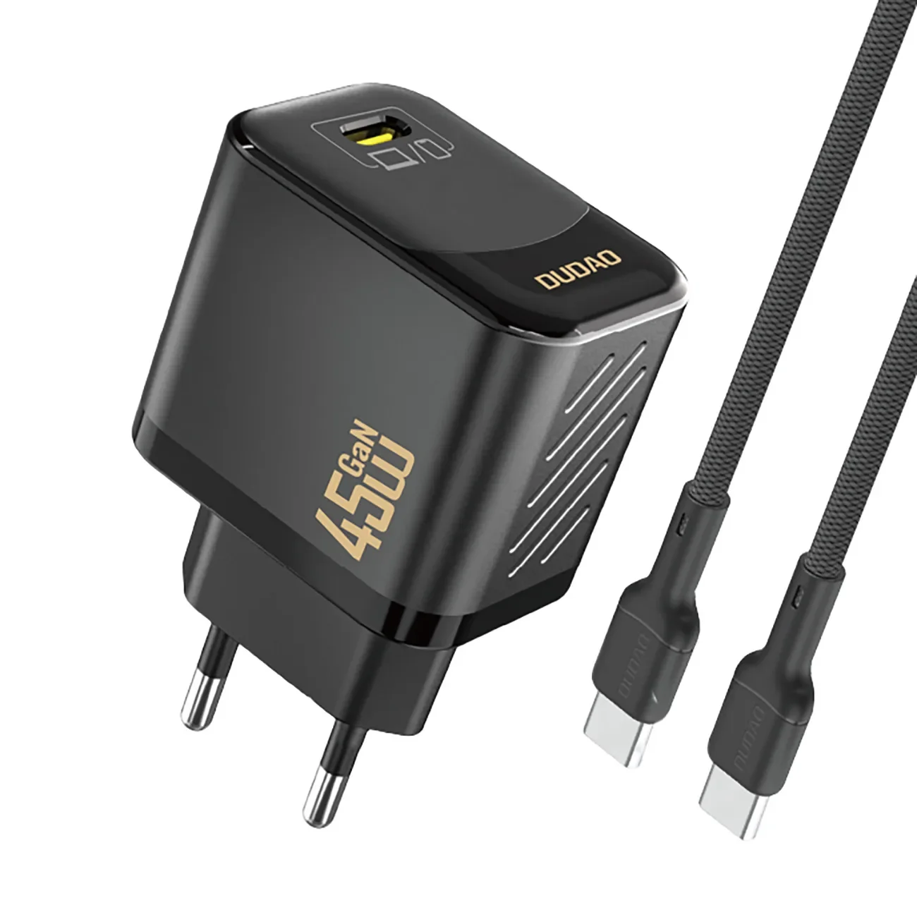GaN wall charger with USB-C cable, 45W - black GaN wall charger with USB-C cable, 45W - black