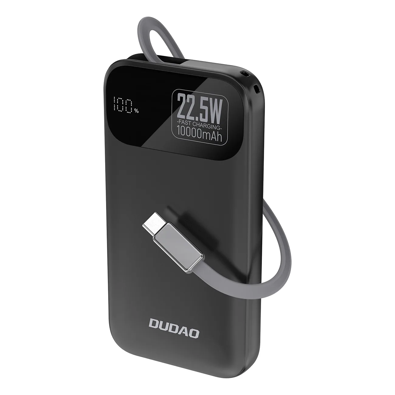 K31 10000 mAh 22,5 W PD Power Bank beépített kábellel - fekete