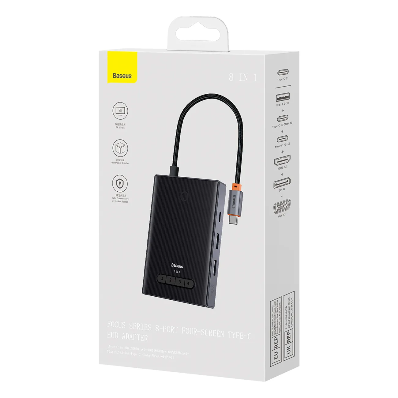 8-u-1 HDMI, DisplayPort, VGA, USB-A, USB-C hub adapter - sivi 6