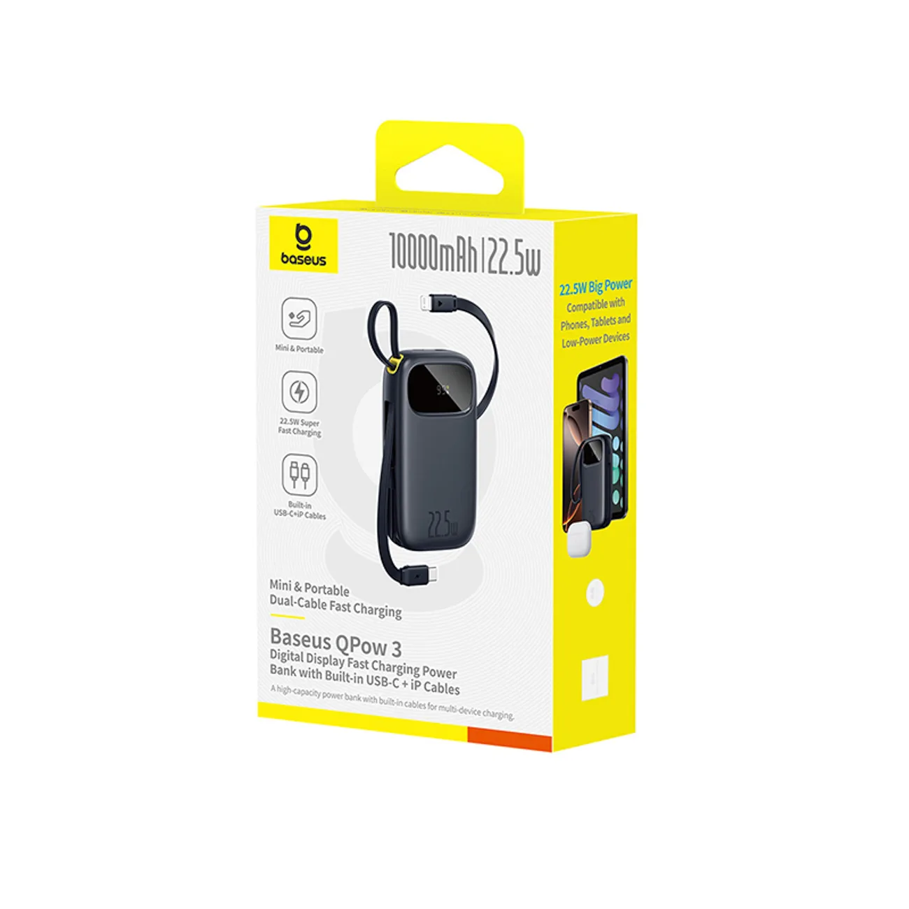 Powerbanka 10 000 mAh 22,5 W s displejom, káblami USB-C a iPhone Lightning – čierna 4