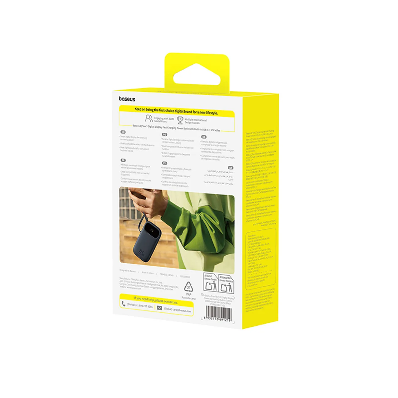 Powerbanka 10 000 mAh 22,5 W s displejom, káblami USB-C a iPhone Lightning – čierna 5