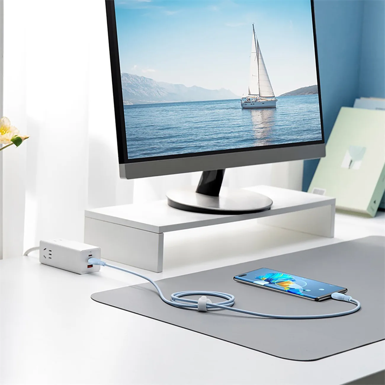 Kabel przewód Pudding USB-A USB-C 100W 2m - niebieski 9
